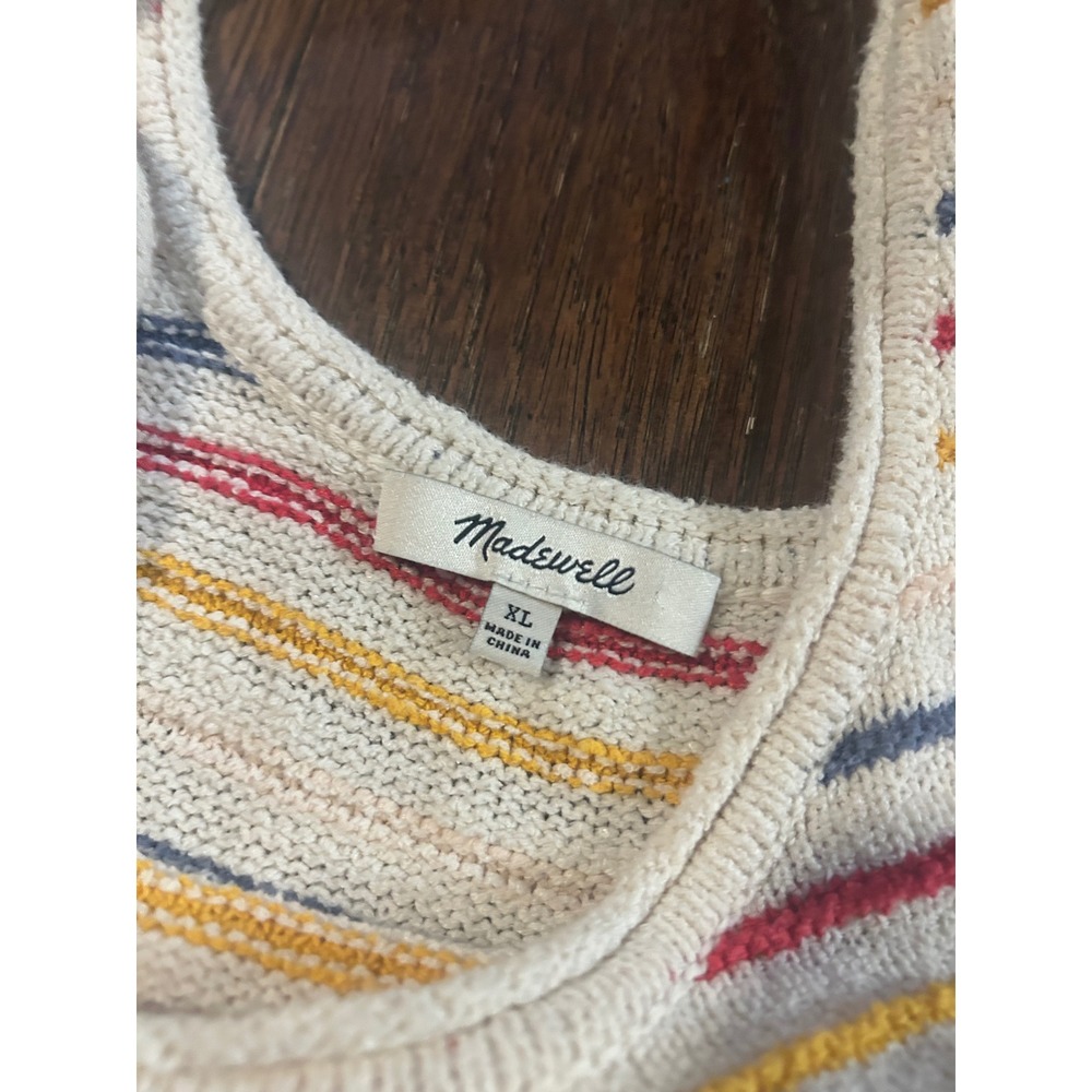 Madewell Striped Knit Tank Top Cream Red Blue Yellow XL bundle socks headband - Picture 3 of 5